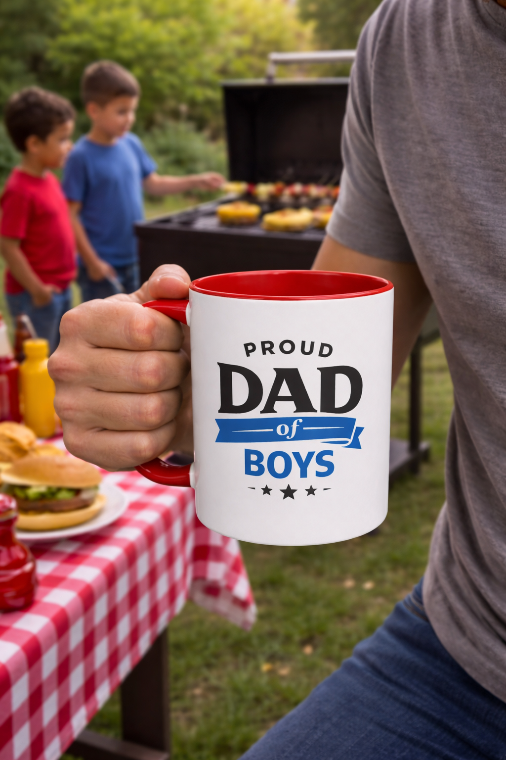 Proud Dad of Boys Mug | 11oz Ceramic Coffee Cup | Modern Father’s Day Gift | Gift for Dad from Sons | Masculine Minimal Dad Mug