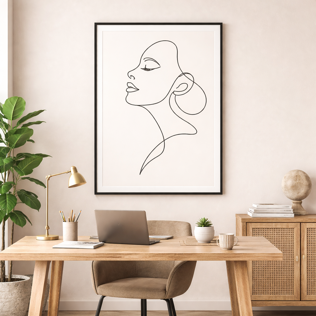 Minimalist Woman Face Line Art Poster | Modern Neutral Print