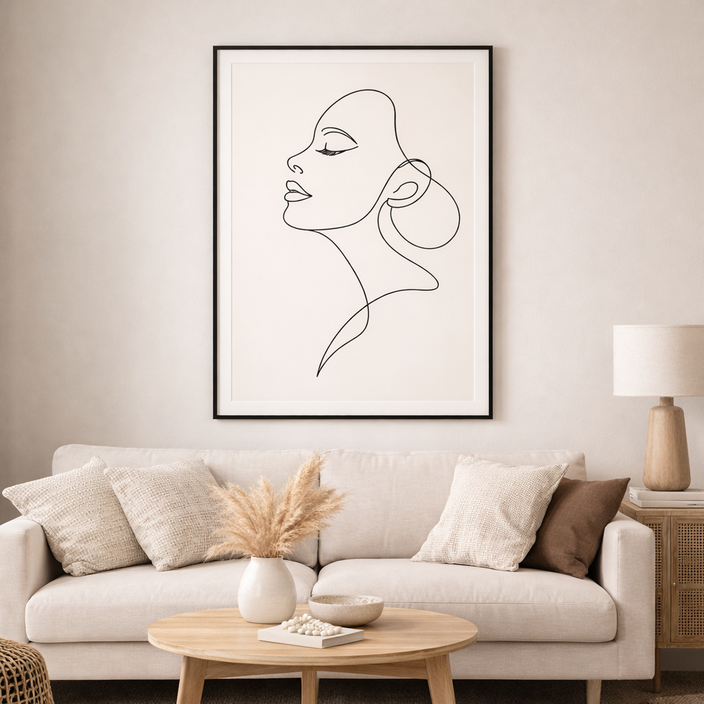 Minimalist Woman Face Line Art Poster | Modern Neutral Print