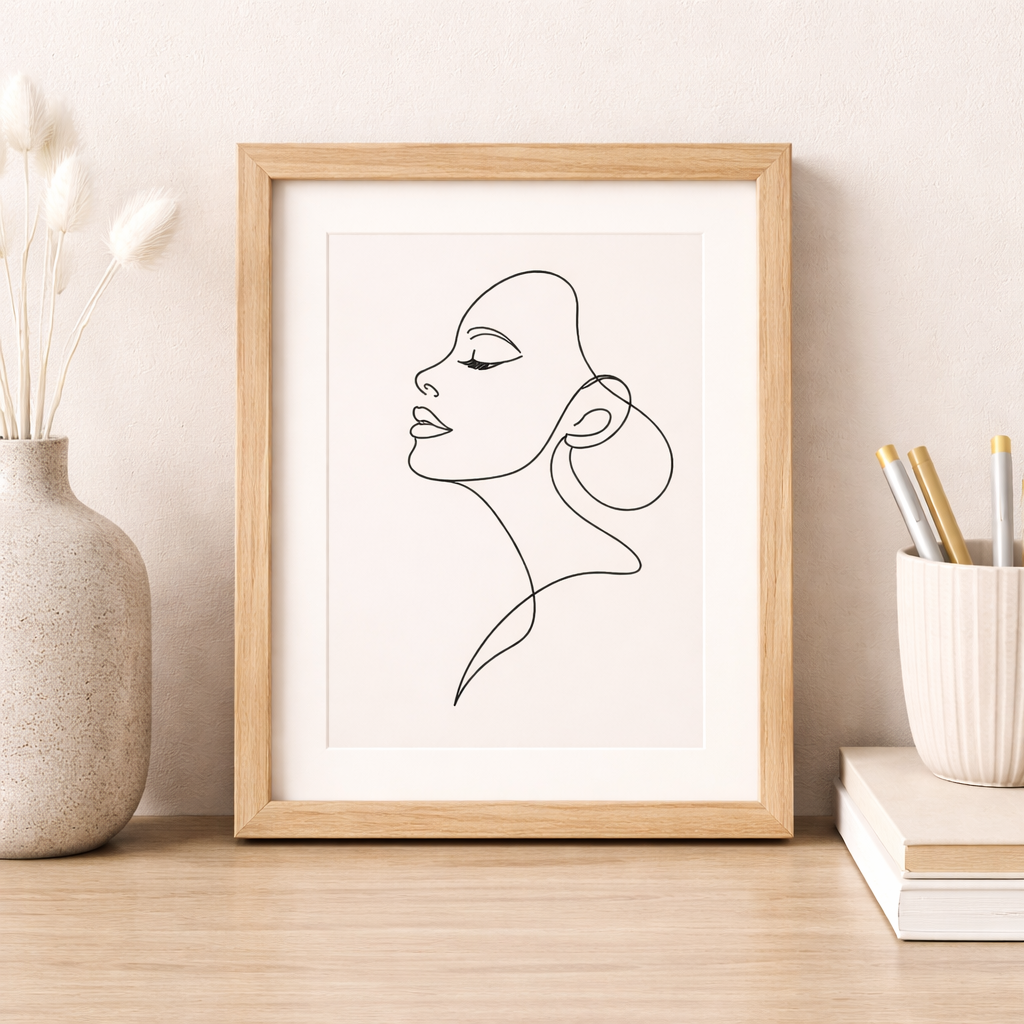 Minimalist Woman Face Line Art Poster | Modern Neutral Print