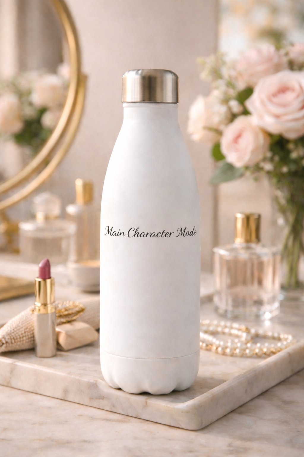 White 17oz Stainless Steel Water Bottle with Catchy Sayings